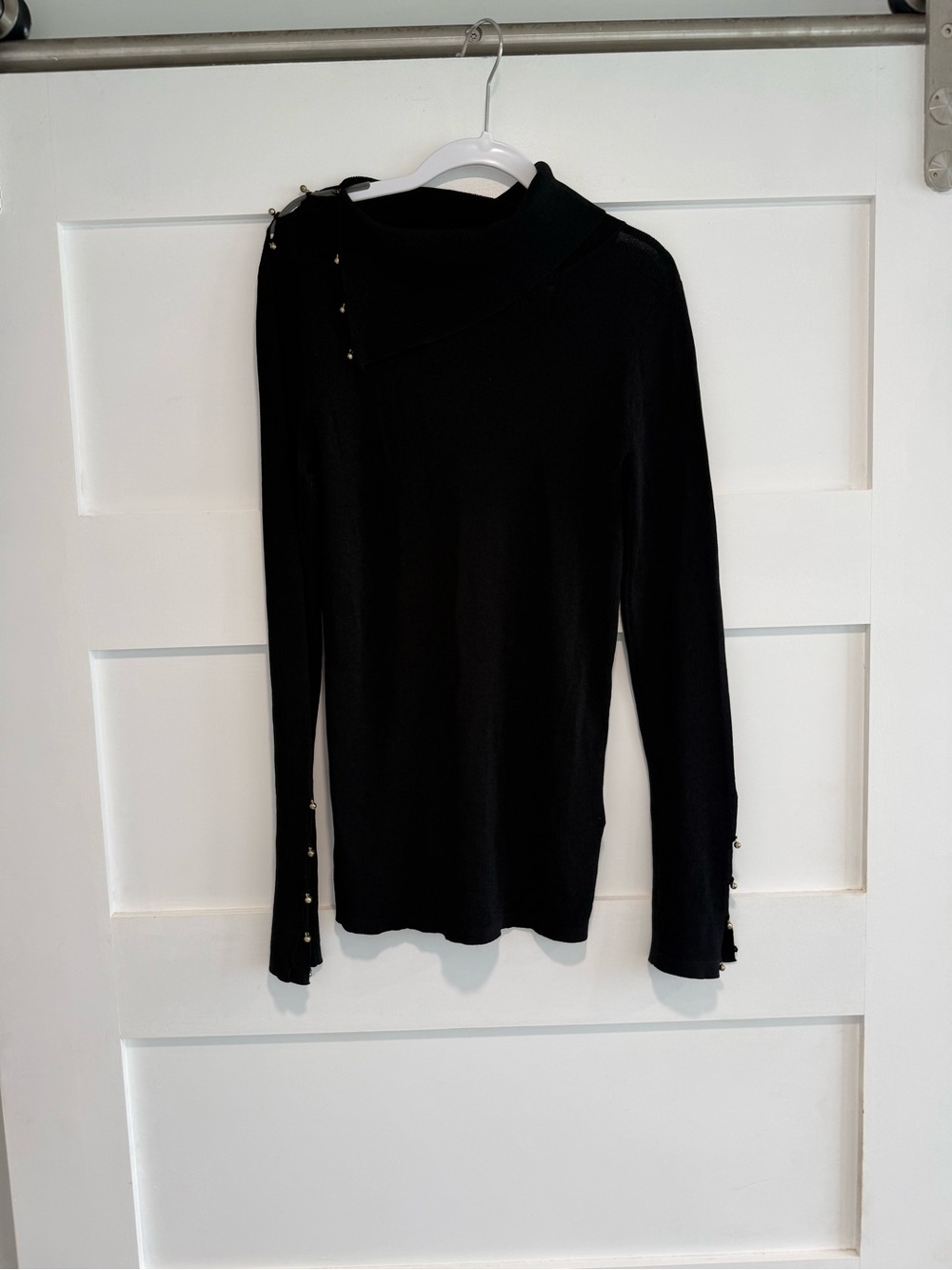 Club Monaco Black Long-Sleeve Button Accent Mockneck Women's Top - size XS